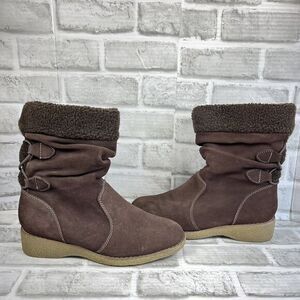 Lands' End Women’s Size 8 Brown Chalet Mid Calf Wedge Winter Boots